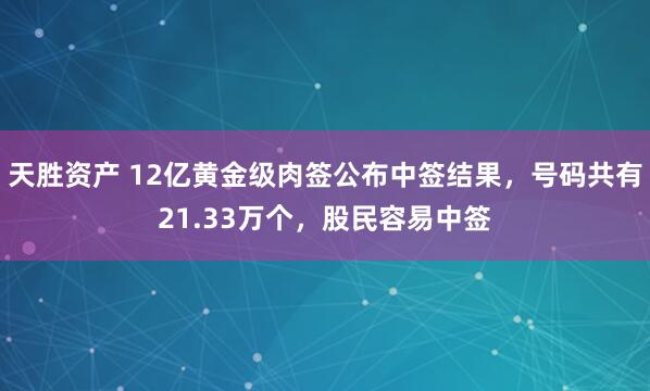 天胜资产 12亿黄金级肉签公布中签结果，号码共有21.33万个，股民容易中签